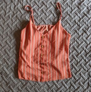 Coral Pink Button Striped Tank Top